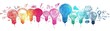 © taweesak - Diverse group of colorful illuminated light bulbs representing ideas creativity innovation brainstorming collaboration and problem solving concept