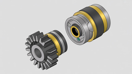 Gear coupling module with intricate mechanical engineering isolated on white background, showcasing industrial power transmission design