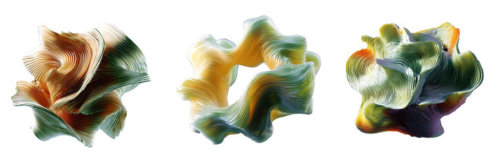 Irregular organic ribbed 3D shape. Distorted melted organic sculpture isolated on a transparent background.png