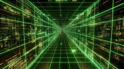 Digital grid perspective of a virtual cybernetic computer technology background