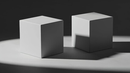 Two Simple Light Gray Cubes on a Smooth Background Illuminated by a Soft Light Casting Subtle Shadows in a Minimalist Studio Setting