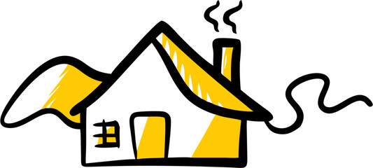 Wall Mural - Stylized drawing of a house with smoke coming from a chimney and a decorative flourish on the side