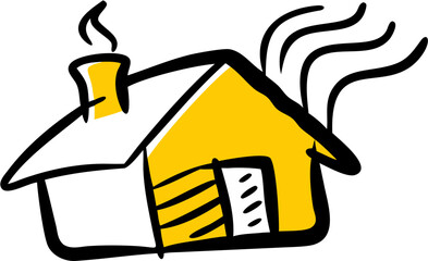 Wall Mural - Stylized drawing of a house with smoke coming from the chimney and side in yellow and black lines