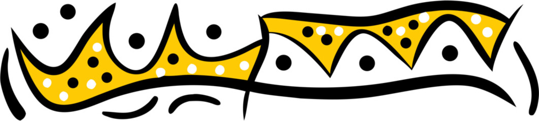 Wall Mural - Stylized decorative border with yellow crown like shapes and black dots on white background