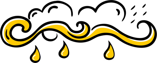 Wall Mural - Stylized weather illustration featuring a cloud with raindrops and a wavy yellow design element