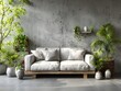 © Thatsanee Techakaew - A stylish living room with gray sofa and lush plants blends modern design with natural serenity indoors.