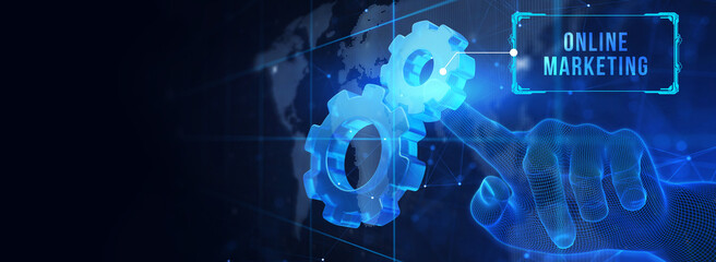 Wall Mural - Digital Marketing Technology Solution for Online Business Concept. Business, Technology, Internet and network concept. 3d illustration