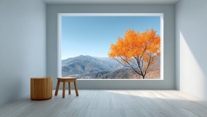 Wall Mural - Empty room with autumn view