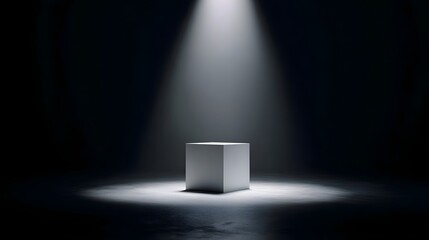 Wall Mural - Minimalist White Pedestal Illuminated by Dramatic Spotlight