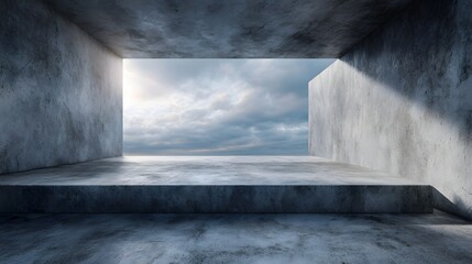 Wall Mural - Minimalist concrete display podium under a skylight