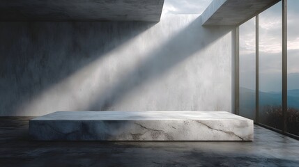 Wall Mural - Modern concrete display podium under skylight in an architectural scene