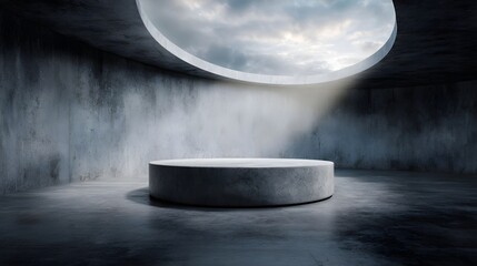 Wall Mural - concrete display podium under dramatic lighting