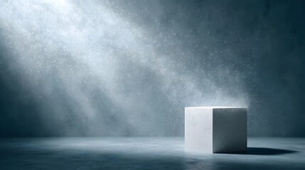 Wall Mural - serene white podium with floating particles in backlit soft focus