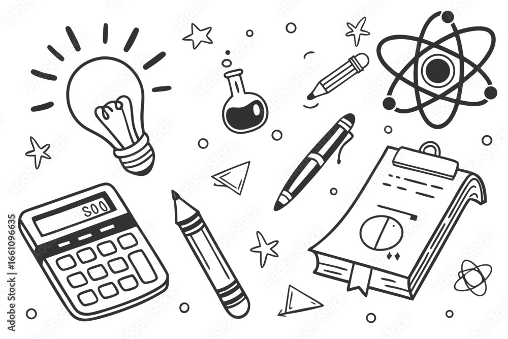 Back to school doodle vector set of icons and sketches