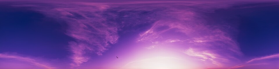 Wall Mural - sunset sky with bright glowing pink cirrus clouds. seamless spherical hdr 360 panorama. full zenith 