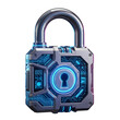 © FrajanaAI - 3d icon of futuristic digital lock with blue glowing lights isolated on transparent background generated with ai