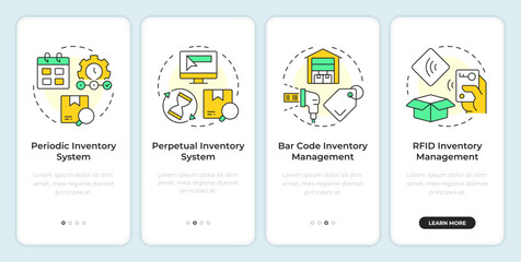 Wall Mural - inventory management systems onboarding mobile app screen. supplies. walkthrough 4 steps editable gr