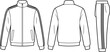 © Rahul Creatives - Tracksuit technical sketch, jacket and pants CAD drawing, fashion flat vector illustration, front back side view, striped design, apparel template
