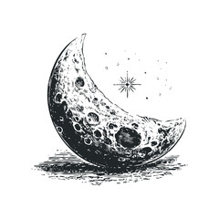 Wall Mural - Crescent Moon with Detailed Surface and Starburst