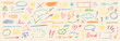 © Polina Tomtosova - Pencil color crayon line element set. Hand drawn scribble chalk pencil stroke colorful swirl, flower, cloud and arrow shape with crayon rough texture. Children paint background. Vector illustration