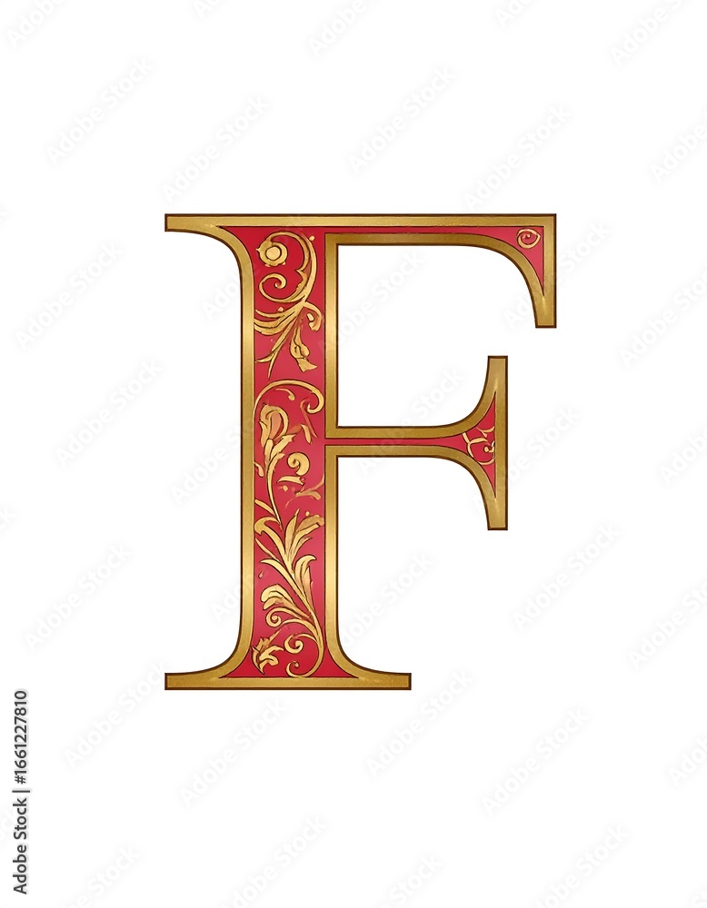 Ornate Red Gold Letter F Design Stock Photo | Adobe Stock