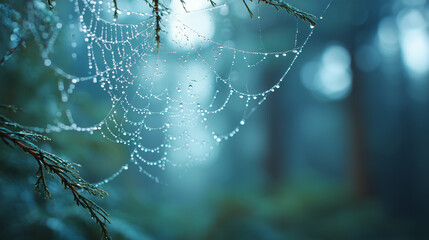 Macro Shot of Spider Web with Water Droplets