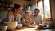 © obscuronata - Happy family with young child baking dough together in a warm kitchen