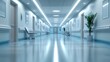 © Kanok - Low angle perspective of a sterile blue hospital corridor with a shiny floor, symbolizing the future of modern healthcare and medical technology