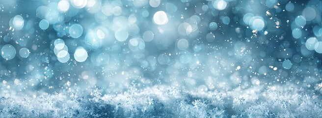 Winter wonderland scene with soft blue light bokeh and snow