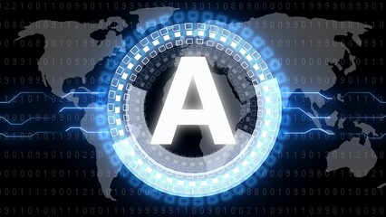 Global Digital Network with Letter A Icon and Binary Code World Map business alphabet