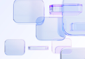 Wall Mural - 3d holographic glass morphism abstract geometric block pattern. digital technology background with s