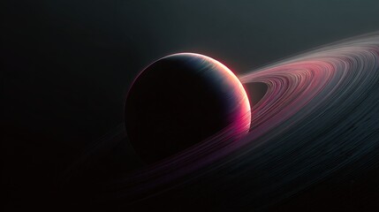 Wall Mural - Stunning cosmic planet with vibrant rings bathed in ethereal pink and orange light