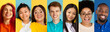 © master1305 - Collage of group of diverse young people smiling with cheerful emotion on bright colorful backgrounds. Concept of inclusion, teamwork, optimism, equality, global friendship, society and connection.