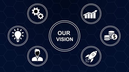 Business network concept. virtual screen of the future and sees the inscription: Our vision. a futuristic holographic advanced HUD circle platform Business, Technology network background concept.