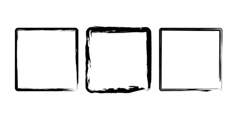 Wall Mural - Set  of rough square frames. Geometric form. Vector illustration. Isolated. Trendy grunge design element for border frame, logo, tattoo, prints, web pages, social media, template, monochrome pattern