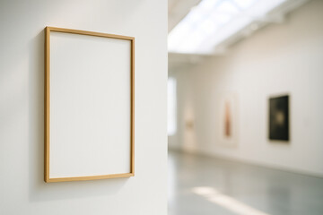 Vertical canvas mockup, contemporary art gallery interior, sunlit exhibition space, minimalist design concept, art display template