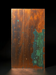 Wall Mural - weathered copper sheet worn warm sheen streaked vibrant green blue hues verdigris illuminated soft o