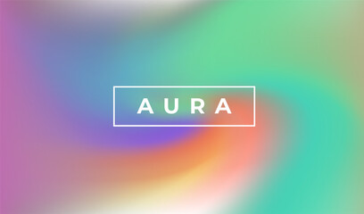 Wall Mural - Vector illustration features a soft, swirling aura gradient in pastel green, yellow, purple, and blue tones. The abstract, modern style blends smooth shapes and dreamy colors, evoking a calm theme.
