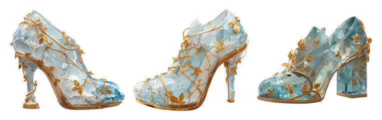 Elegant Transparent High Heels with Floral Design on Isolated Background