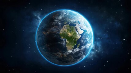 Wall Mural - a stunning video concept of earth from space, captured at a slight angle, showcasing continents and 