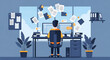 © Digital Art - Overwhelmed Office Worker at a Desk with Flying Papers and Multiple Computer Screens image photo
