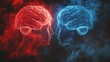 © Istamar - Two opposing brains meet in conflict, shrouded in red and blue smoke.