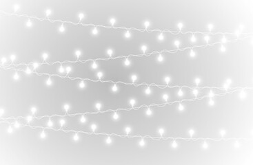 Wall Mural - png vector banner with glowing garland gold ribbon light string decorative background festive holida