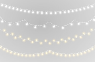 Wall Mural - png decorative holiday garland with glowing light ribbon gold string lamp transparent background ban