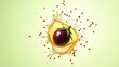 © Roney - Ripe plum splashing into golden liquid with seed dispersion macro shot