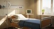 © Erisna Yolanda - Hospital room scene featuring a bed, IV bag, and medical monitor near a bright window