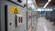 © ryker - High voltage warning sign on electrical switchgear cabinet in corridor, showcasing safety measures in industrial setting. environment emphasizes importance of electrical safety