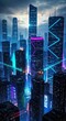 Dynamic cyberpunk cityscape photorealistic background.