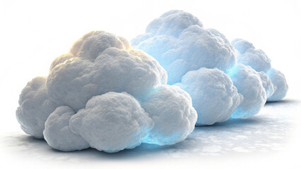 Abstract 3d rendering of fluffy white clouds with blue glowing edges