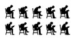 © Shahid3383 - Collection of silhouettes depicting people seated in chairs, engrossed in reading books or using tablets.